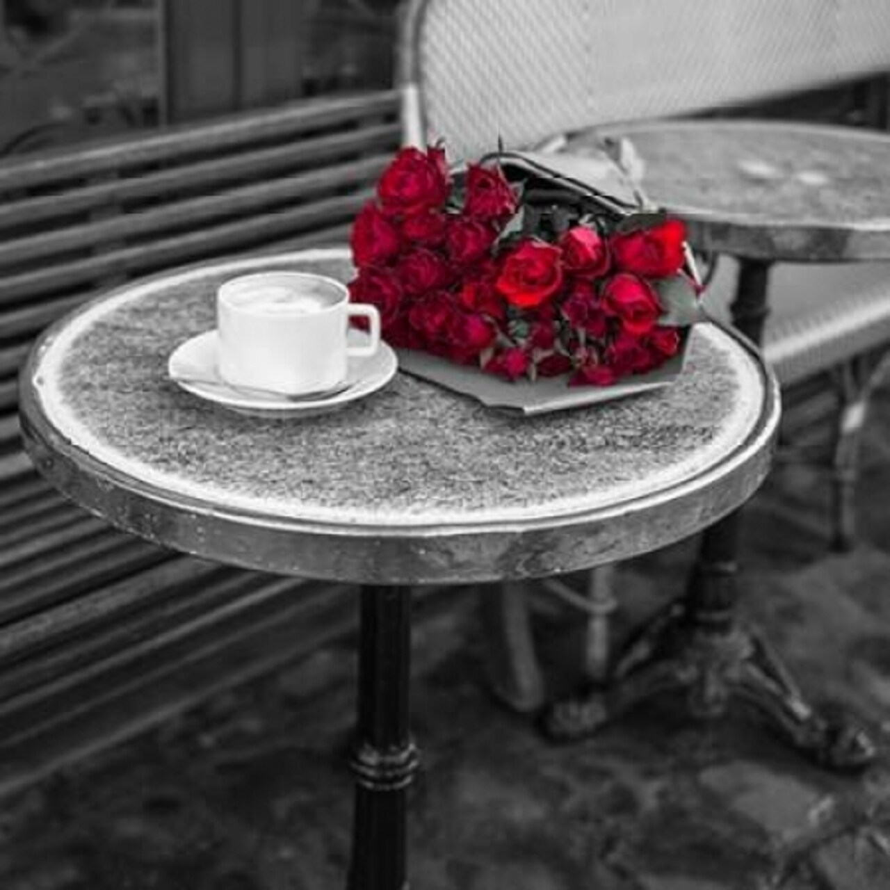 Bunch of flowers on sidewalk cafe table, Paris, France Poster Print by Assaf Frank - Item # VARPDXAF20120315844C02